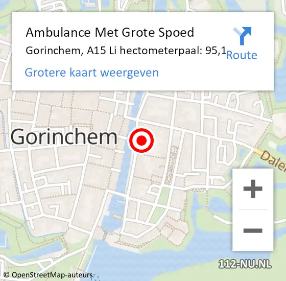 Locatie op kaart van de 112 melding: Ambulance Met Grote Spoed Naar Gorinchem, A27 Li hectometerpaal: 35,4 op 14 mei 2021 00:00