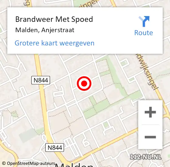 Locatie op kaart van de 112 melding: Brandweer Met Spoed Naar Malden, Anjerstraat op 14 mei 2021 10:59