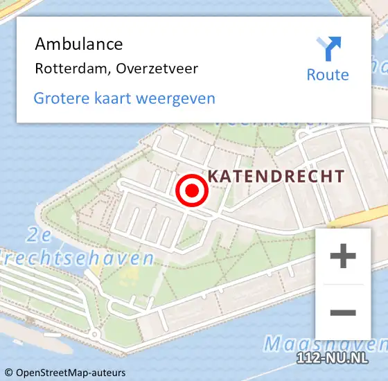 Locatie op kaart van de 112 melding: Ambulance Rotterdam, Overzetveer op 14 mei 2021 13:06