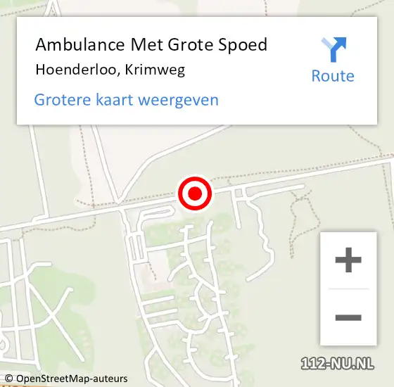 Locatie op kaart van de 112 melding: Ambulance Met Grote Spoed Naar Hoenderloo, Krimweg op 14 mei 2021 19:07
