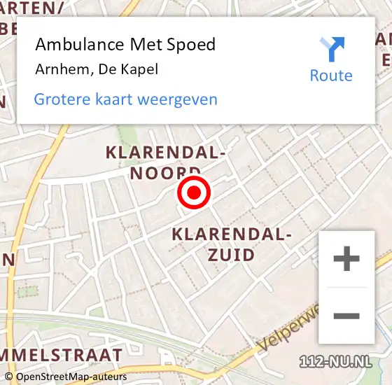 Locatie op kaart van de 112 melding: Ambulance Met Spoed Naar Arnhem, De Kapel op 14 mei 2021 20:36