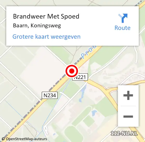 Locatie op kaart van de 112 melding: Brandweer Met Spoed Naar Baarn, Koningsweg op 15 mei 2021 11:43