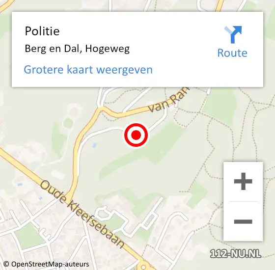 Locatie op kaart van de 112 melding: Politie Berg en Dal, Hogeweg op 15 mei 2021 12:47