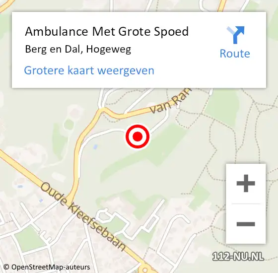 Locatie op kaart van de 112 melding: Ambulance Met Grote Spoed Naar Berg en Dal, Hogeweg op 15 mei 2021 12:48