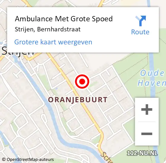 Locatie op kaart van de 112 melding: Ambulance Met Grote Spoed Naar Strijen, Bernhardstraat op 15 mei 2021 13:30