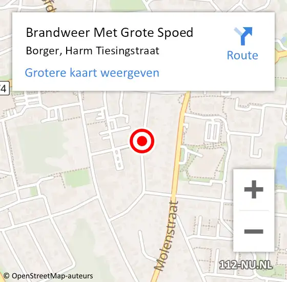 Locatie op kaart van de 112 melding: Brandweer Met Grote Spoed Naar Borger, Harm Tiesingstraat op 15 mei 2021 14:54
