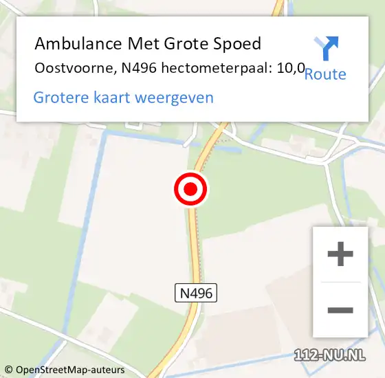 Locatie op kaart van de 112 melding: Ambulance Met Grote Spoed Naar Oostvoorne, N496 hectometerpaal: 10,0 op 15 mei 2021 15:32