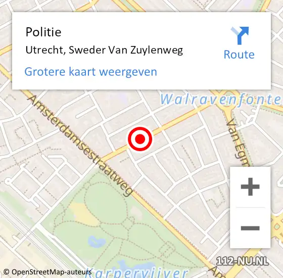 Locatie op kaart van de 112 melding: Politie Utrecht, Sweder Van Zuylenweg op 15 mei 2021 20:50