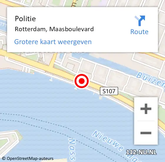 Locatie op kaart van de 112 melding: Politie Rotterdam, Maasboulevard op 16 mei 2021 03:28