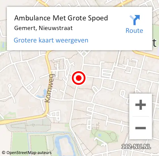 Locatie op kaart van de 112 melding: Ambulance Met Grote Spoed Naar Gemert, Nieuwstraat op 16 mei 2021 07:43