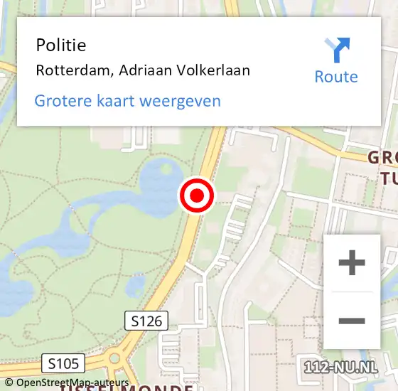 Locatie op kaart van de 112 melding: Politie Rotterdam, Adriaan Volkerlaan op 16 mei 2021 09:45