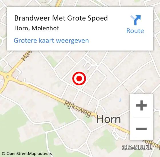Locatie op kaart van de 112 melding: Brandweer Met Grote Spoed Naar Horn, Molenhof op 16 mei 2021 16:40