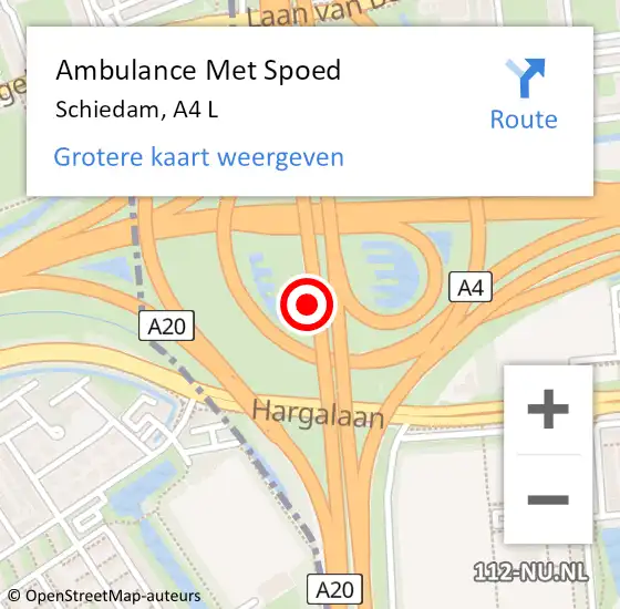 Locatie op kaart van de 112 melding: Ambulance Met Spoed Naar Schiedam, A4 L hectometerpaal: 62,6 op 16 mei 2021 18:39