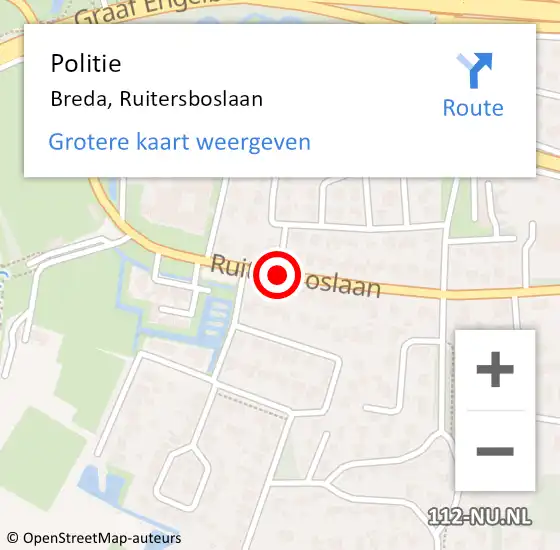 Locatie op kaart van de 112 melding: Politie Breda, Ruitersboslaan op 16 mei 2021 19:30