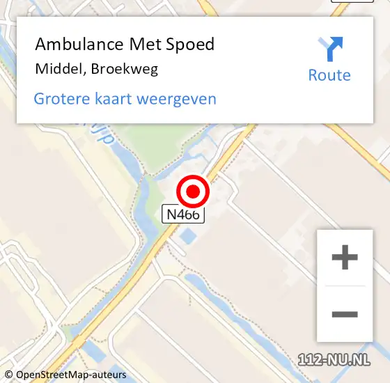 Locatie op kaart van de 112 melding: Ambulance Met Spoed Naar Middel, Broekweg op 16 mei 2021 22:33