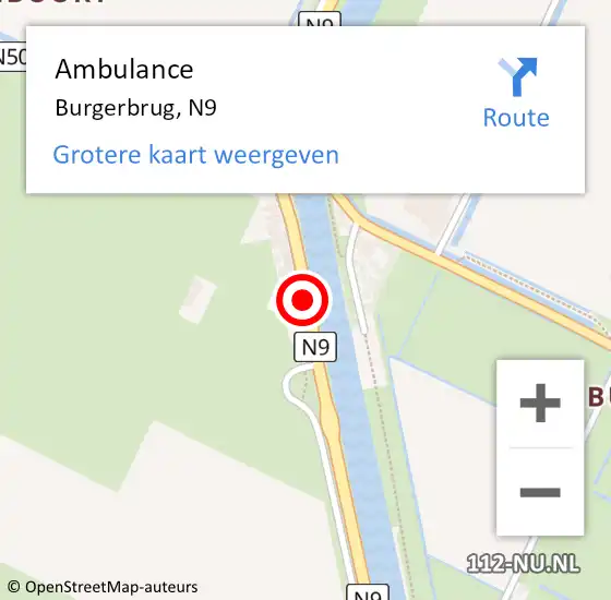 Locatie op kaart van de 112 melding: Ambulance Burgerbrug, N9 op 17 mei 2021 06:02