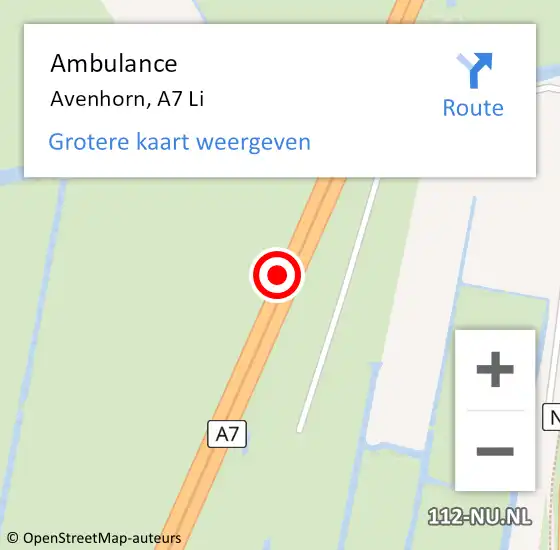 Locatie op kaart van de 112 melding: Ambulance Avenhorn, A7 Li op 17 mei 2021 06:26