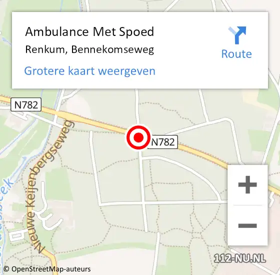 Locatie op kaart van de 112 melding: Ambulance Met Spoed Naar Renkum, Bennekomseweg op 17 mei 2021 11:49