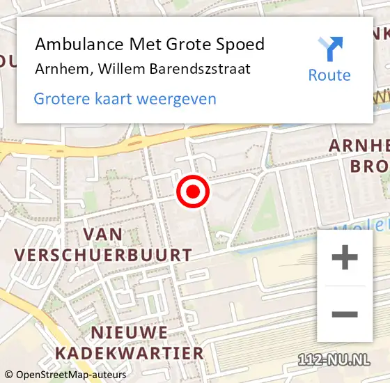 Locatie op kaart van de 112 melding: Ambulance Met Grote Spoed Naar Arnhem, Willem Barendszstraat op 17 mei 2021 12:33