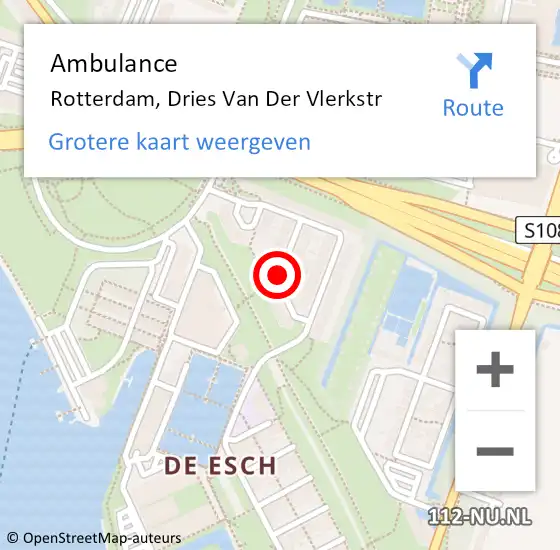 Locatie op kaart van de 112 melding: Ambulance Rotterdam, Dries Van Der Vlerkstr op 17 mei 2021 15:58