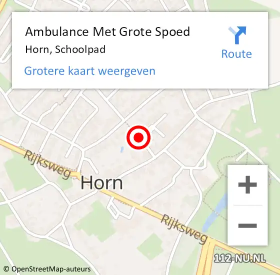 Locatie op kaart van de 112 melding: Ambulance Met Grote Spoed Naar Horn, Schoolpad op 17 mei 2021 18:04