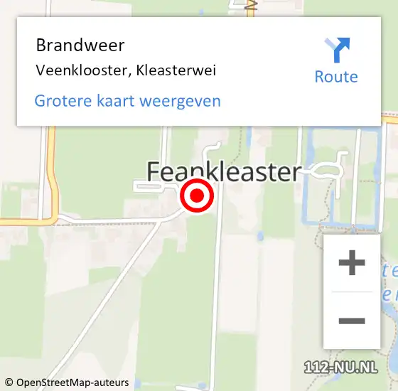 Locatie op kaart van de 112 melding: Brandweer Veenklooster, Kleasterwei op 18 mei 2021 13:12