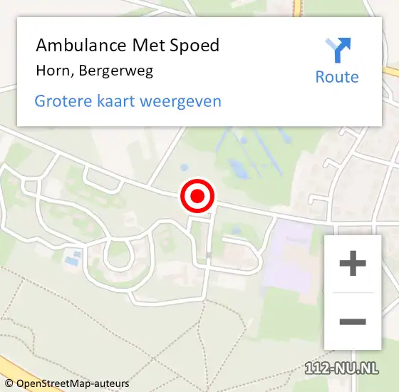 Locatie op kaart van de 112 melding: Ambulance Met Spoed Naar Horn, Bergerweg op 18 mei 2021 14:58