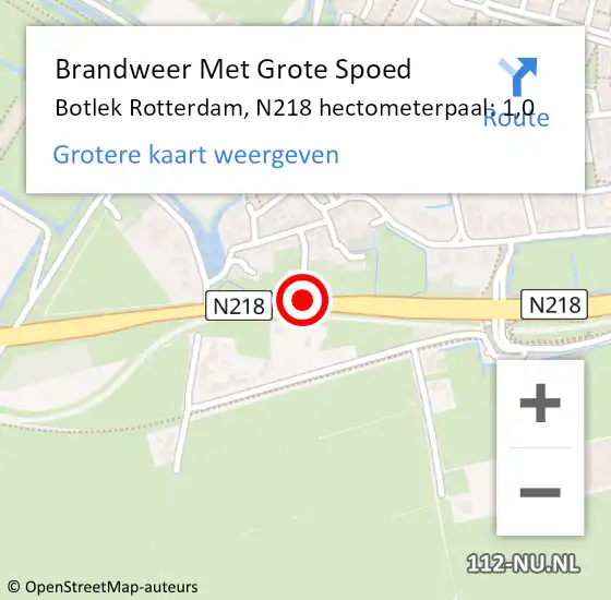 Locatie op kaart van de 112 melding: Brandweer Met Grote Spoed Naar Botlek Rotterdam, N218 hectometerpaal: 1,0 op 18 mei 2021 15:26