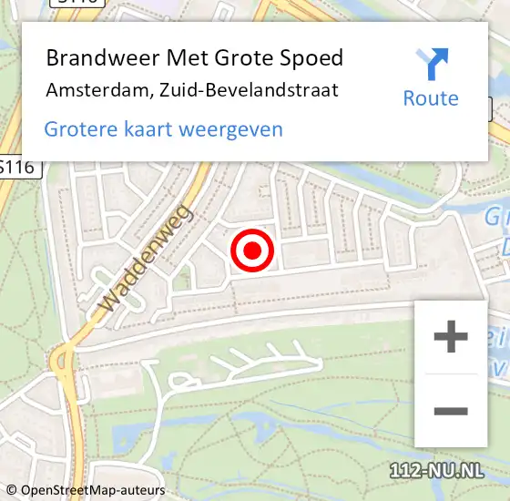 Locatie op kaart van de 112 melding: Brandweer Met Grote Spoed Naar Amsterdam, Zuid-Bevelandstraat op 18 mei 2021 16:19
