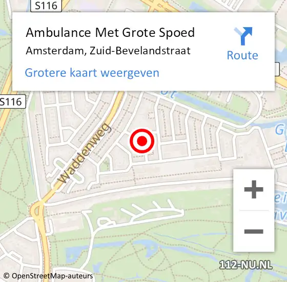Locatie op kaart van de 112 melding: Ambulance Met Grote Spoed Naar Amsterdam, Zuid-Bevelandstraat op 18 mei 2021 16:20
