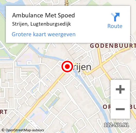 Locatie op kaart van de 112 melding: Ambulance Met Spoed Naar Strijen, Lugtenburgsedijk op 19 mei 2021 22:19