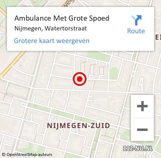 Locatie op kaart van de 112 melding: Ambulance Met Grote Spoed Naar Nijmegen, Watertorstraat op 19 mei 2021 22:42