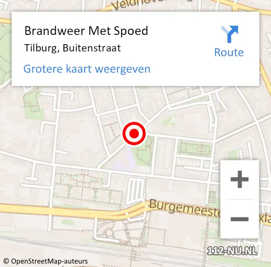 Locatie op kaart van de 112 melding: Brandweer Met Spoed Naar Tilburg, Buitenstraat op 20 mei 2021 06:21