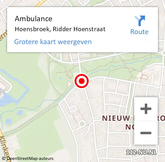 Locatie op kaart van de 112 melding: Ambulance Hoensbroek, Ridder Hoenstraat op 20 mei 2021 09:26