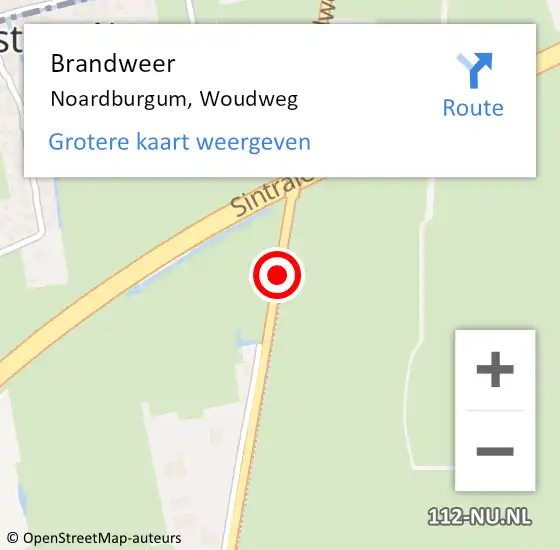 Locatie op kaart van de 112 melding: Brandweer Noardburgum, Woudweg op 20 mei 2021 12:42