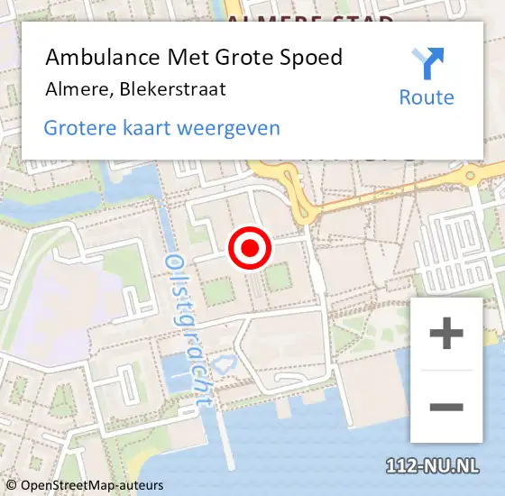 Locatie op kaart van de 112 melding: Ambulance Met Grote Spoed Naar Almere, Blekerstraat op 20 mei 2021 13:42