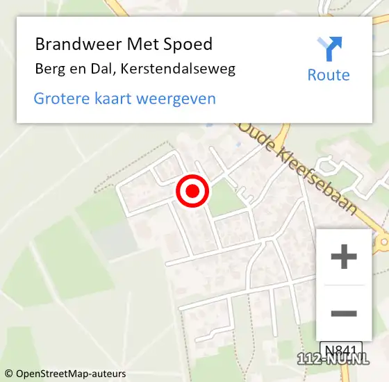 Locatie op kaart van de 112 melding: Brandweer Met Spoed Naar Berg en Dal, Kerstendalseweg op 20 mei 2021 23:12