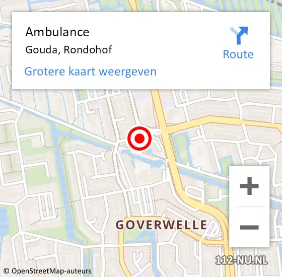 Locatie op kaart van de 112 melding: Ambulance Gouda, Rondohof op 21 mei 2021 15:41