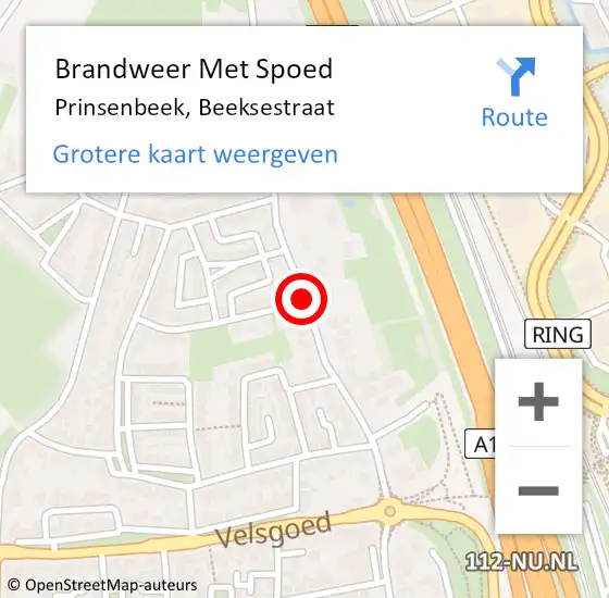 Locatie op kaart van de 112 melding: Brandweer Met Spoed Naar Prinsenbeek, Beeksestraat op 21 mei 2021 19:49
