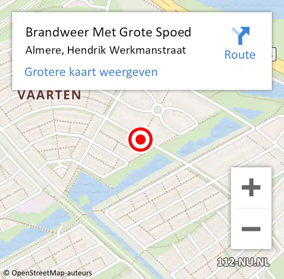 Locatie op kaart van de 112 melding: Brandweer Met Grote Spoed Naar Almere, Hendrik Werkmanstraat op 21 mei 2021 22:22
