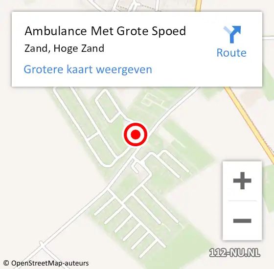 Locatie op kaart van de 112 melding: Ambulance Met Grote Spoed Naar Zand, Hoge Zand op 21 mei 2021 23:37