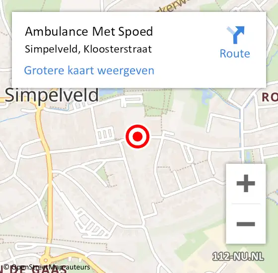 Locatie op kaart van de 112 melding: Ambulance Met Spoed Naar Simpelveld, Kloosterstraat op 22 mei 2021 11:29