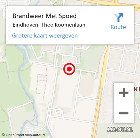 Locatie op kaart van de 112 melding: Brandweer Met Spoed Naar Eindhoven, Theo Koomenlaan op 22 mei 2021 18:53