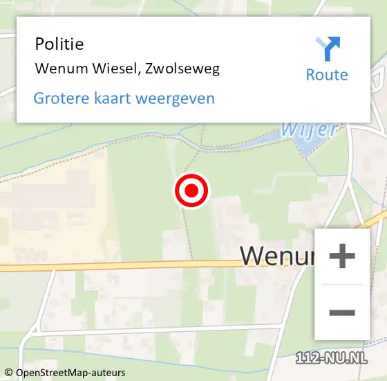 Locatie op kaart van de 112 melding: Politie Wenum Wiesel, Zwolseweg op 22 mei 2021 20:16
