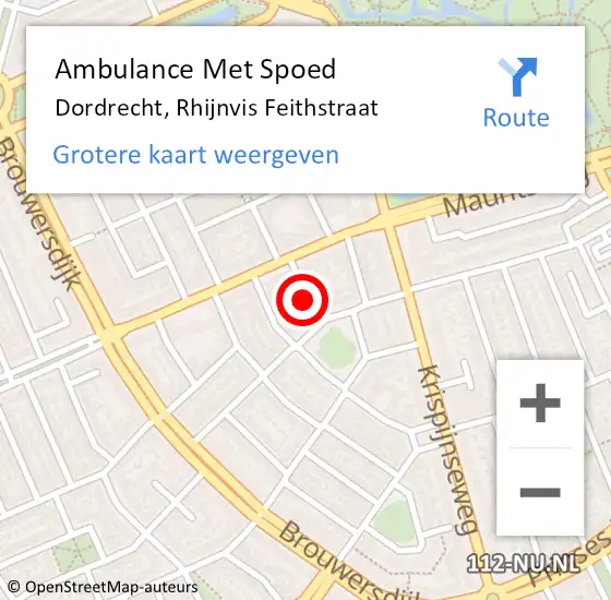 Locatie op kaart van de 112 melding: Ambulance Met Spoed Naar Dordrecht, Rhijnvis Feithstraat op 22 mei 2021 22:02