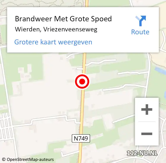 Locatie op kaart van de 112 melding: Brandweer Met Grote Spoed Naar Wierden, Vriezenveenseweg op 23 mei 2021 04:42