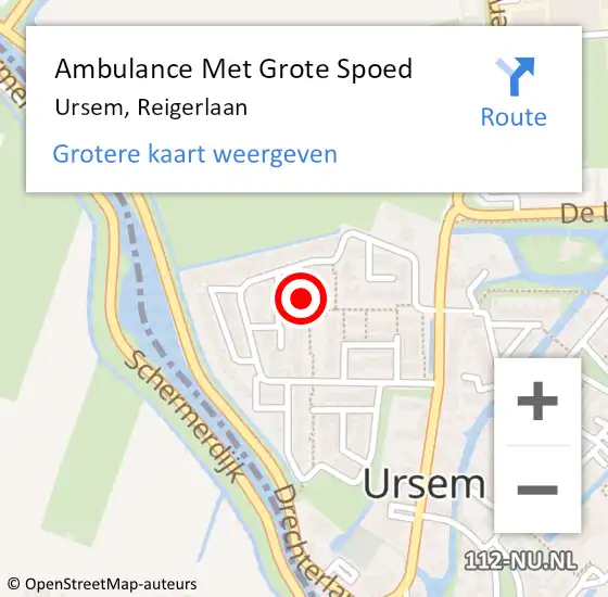 Locatie op kaart van de 112 melding: Ambulance Met Grote Spoed Naar Ursem, Reigerlaan op 23 mei 2021 10:52