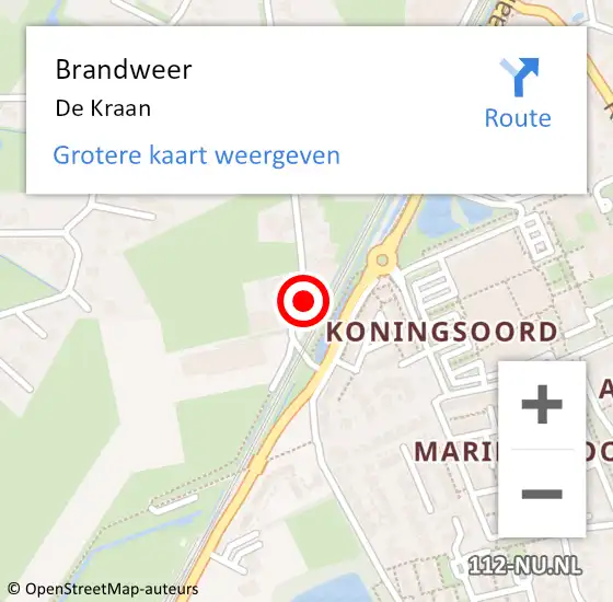 Locatie op kaart van de 112 melding: Brandweer De Kraan op 23 mei 2021 12:14