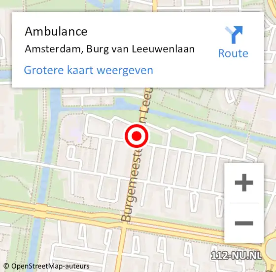 Locatie op kaart van de 112 melding: Ambulance Amsterdam, Burg van Leeuwenlaan op 23 mei 2021 21:09