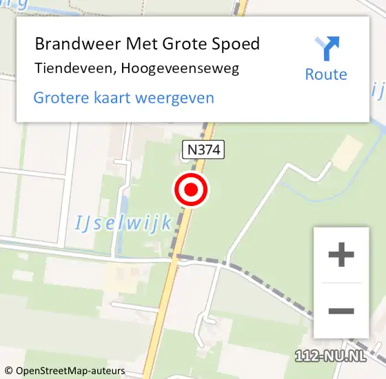 Locatie op kaart van de 112 melding: Brandweer Met Grote Spoed Naar Tiendeveen, Hoogeveenseweg op 23 mei 2021 22:56